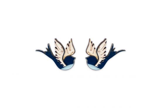 Dřevěné náušnice Rebel Skin Earrings 'Blue Bird'