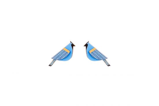 Dřevěné náušnice Blue Cutebird Earrings